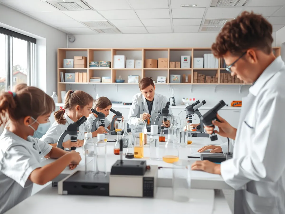 科学课堂上学生正在进行实验操作